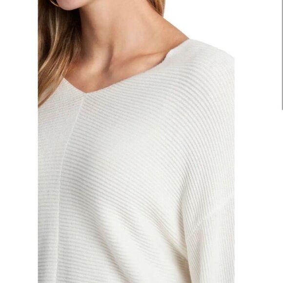 1. State Sweater Long Balloon Sleeve Horizontal Ribbed V Neck Ivory Women’s M - Picture 11 of 13